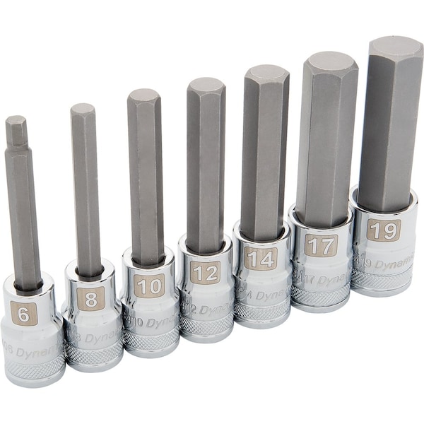 Tools 1/2" Drive 7 Piece, Metric Long, Hex Socket Set, 6mm - 19mm